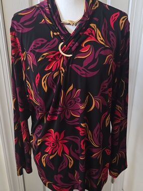 LIZ CLAIBORNE WOMEN'S PLUS LONG SLEEVES BLACK FANCY EMBELLISHED BLOUSE SIZE 0X